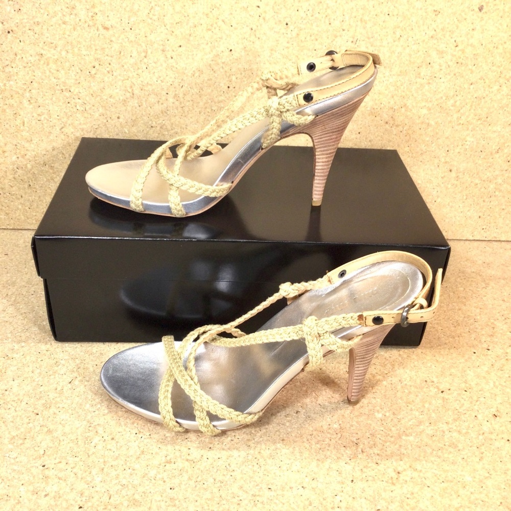 Miu Miu by Prada tan braided high heel sandal with silver Sz 9.5 Never worn.